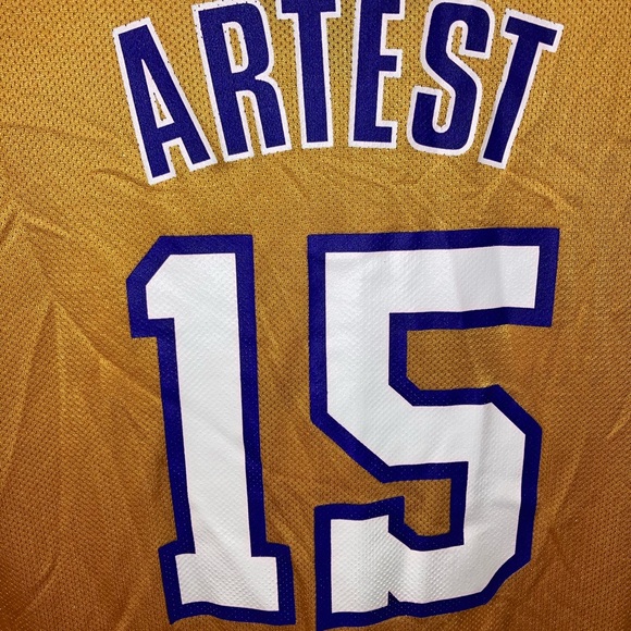 RARE NBA Los Angeles Lakers Ron Artest Jersey # 15 Mens size XXL gold home - Picture 3 of 8